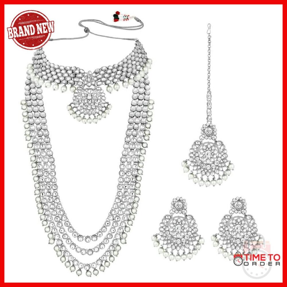 Heavy Bridal Jewelry Set With Rhinestone Crystal Faux Pearl Embellishments
